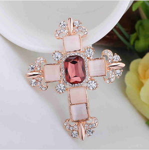 Crystal Opal Cross Brooches