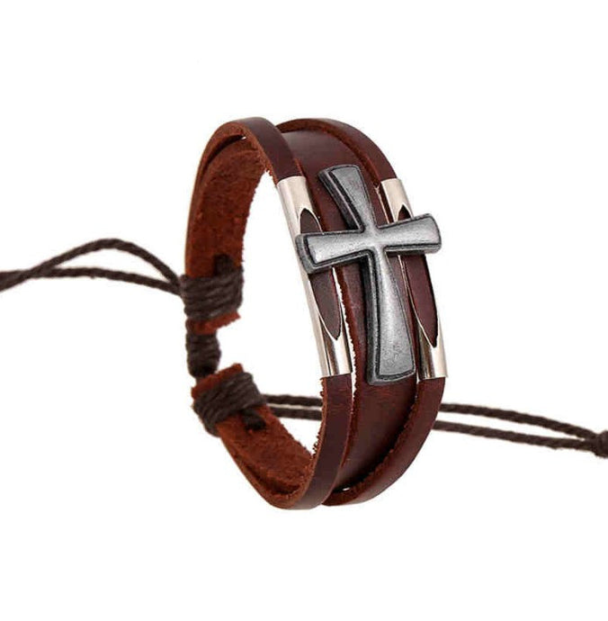 Chunky Cross Leather Bracelet