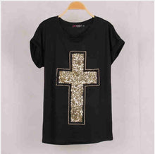 Load image into Gallery viewer, Cross Sequined Casual T shirt